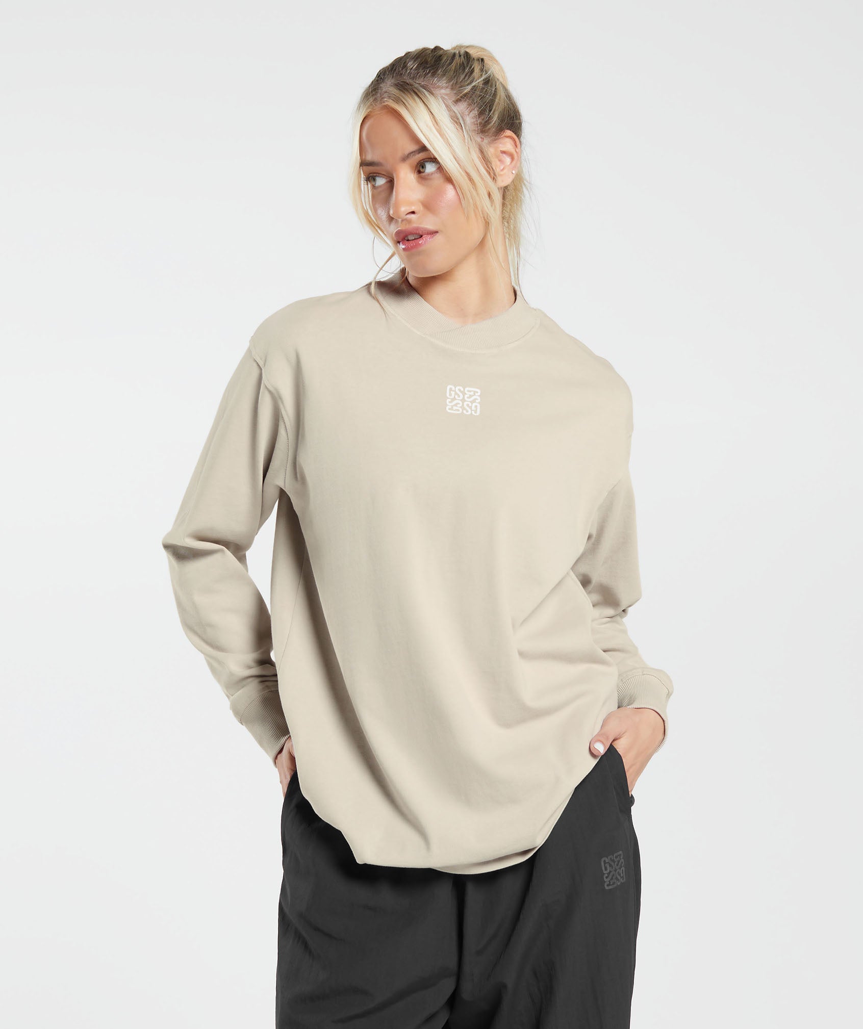 Monogram Oversized Long Sleeve Top in Grey