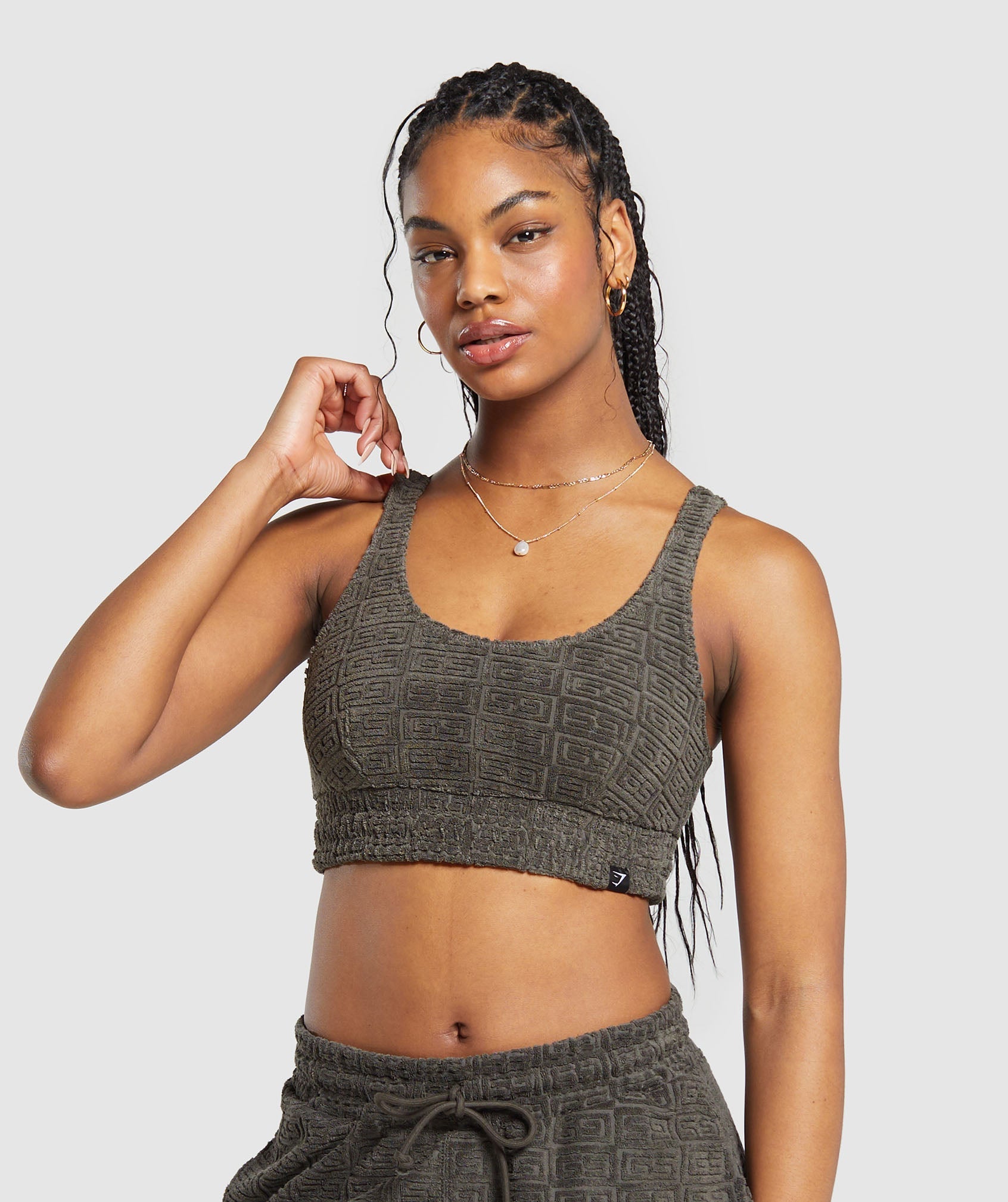 Monogram Towelling Bralette in Strength Green