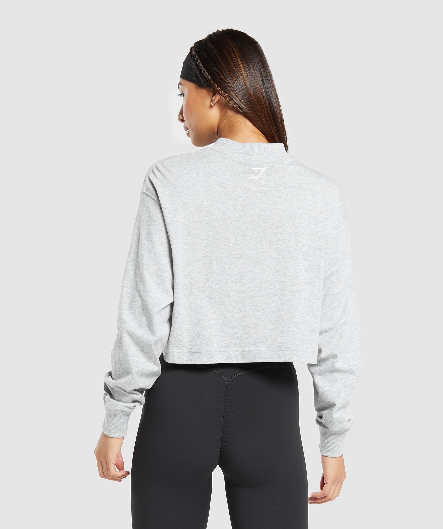 Outline Graphic Oversized Long Sleeve Top in Light Grey Core Marl - view 2
