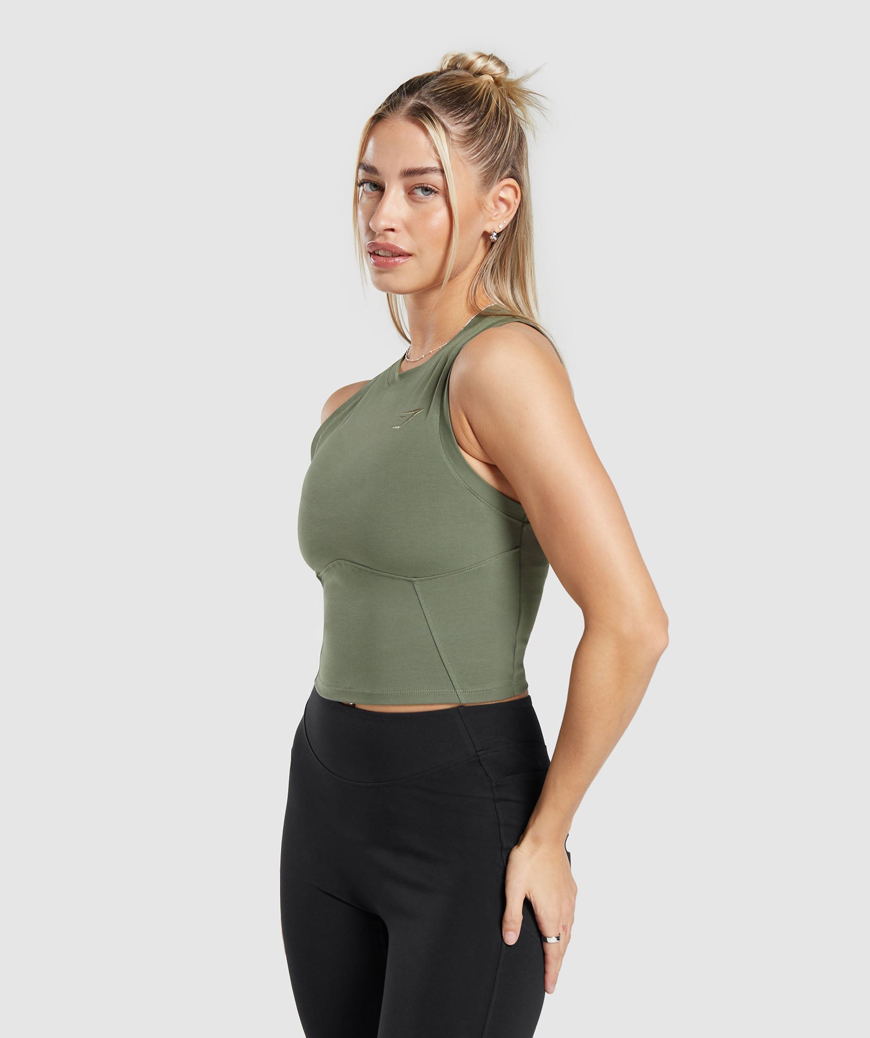 Rest Day Cotton Contour Tank in Base Green - view 3