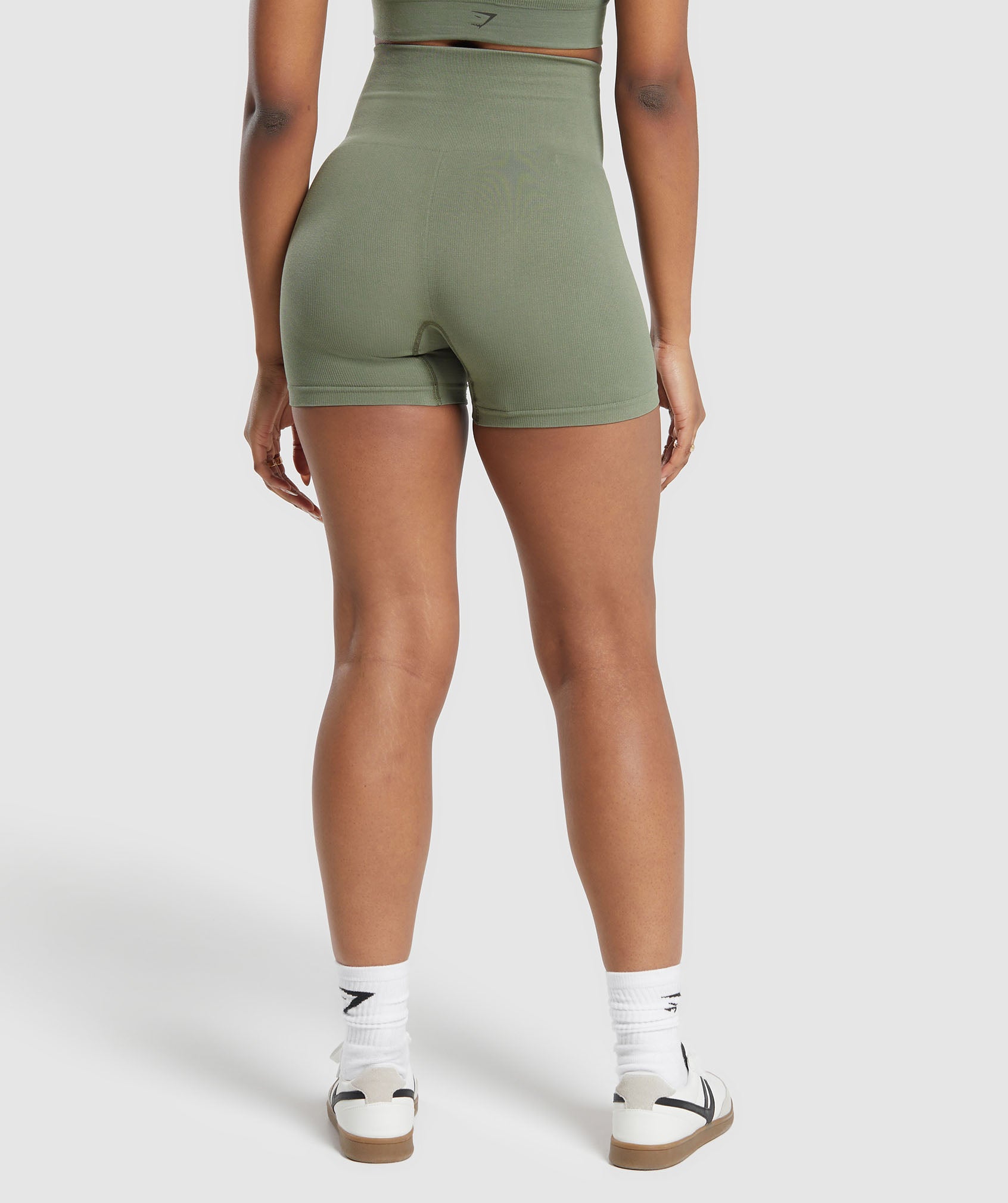 Ribbed Cotton Seamless Shorts in Base Green - view 2