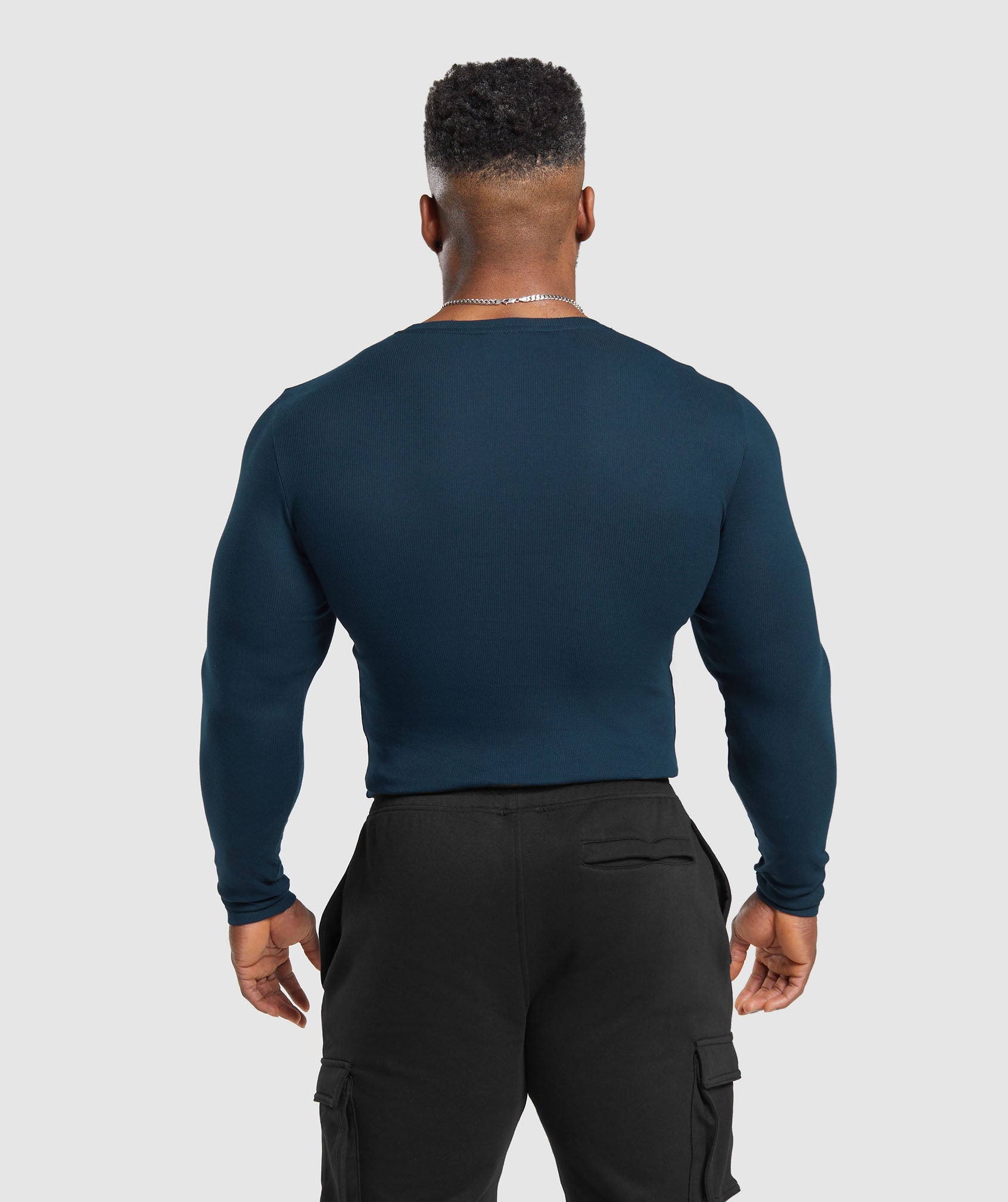 Ribbed Long Sleeve T-Shirt in Navy - view 2