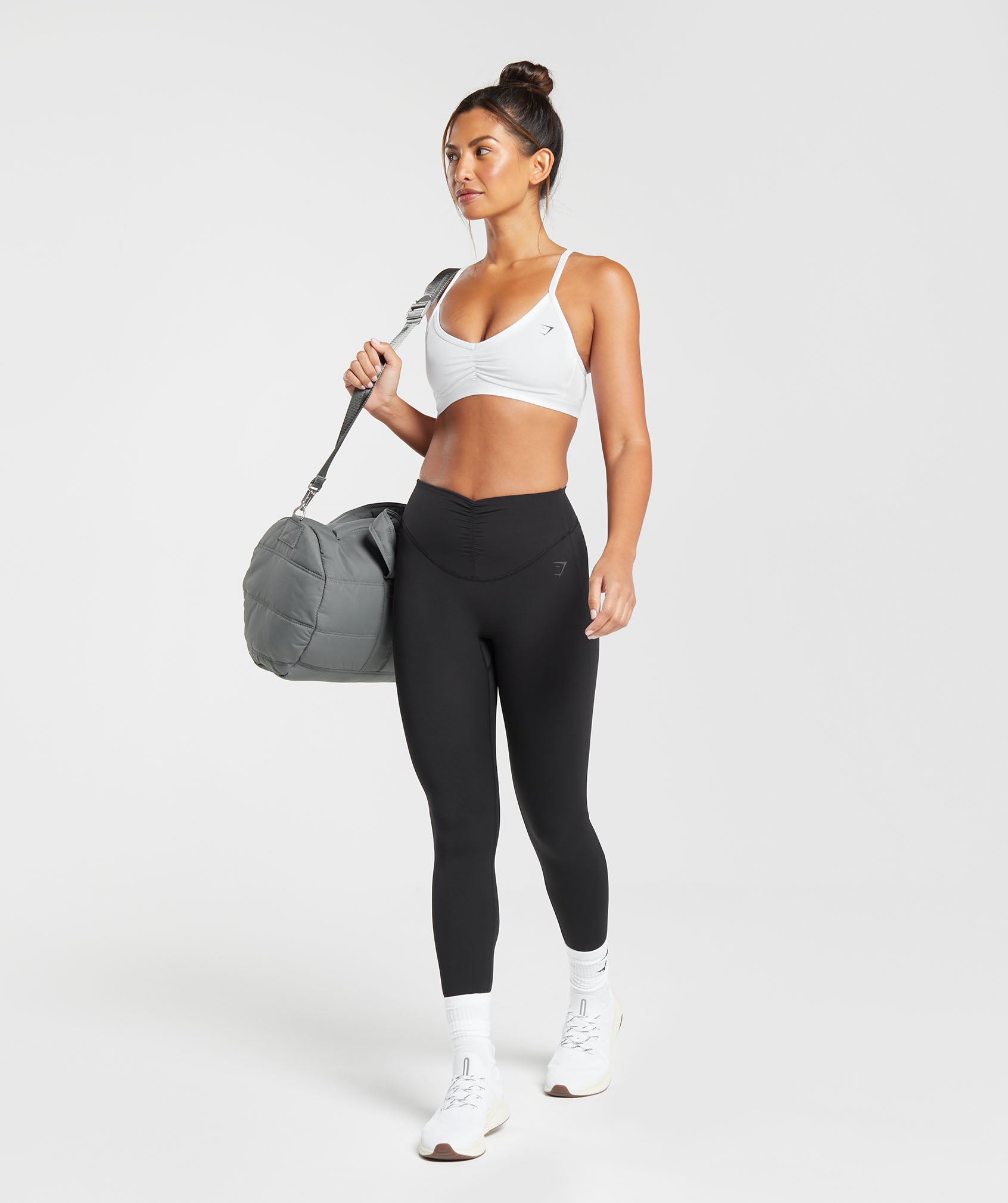 Ruched Strappy Sports Bra in White - view 4