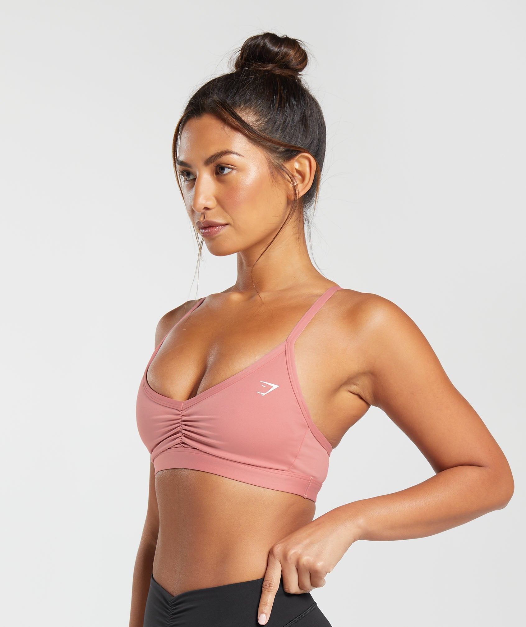 Ruched Strappy Sports Bra in Classic Pink - view 3