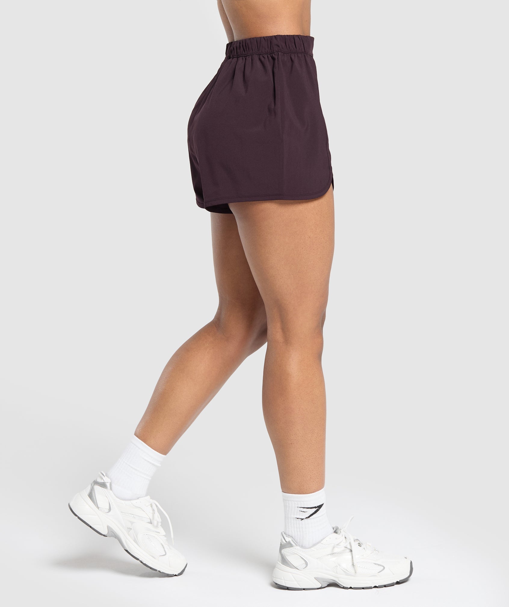 Scallop Hem Shaped Shorts in Plum Brown - view 7