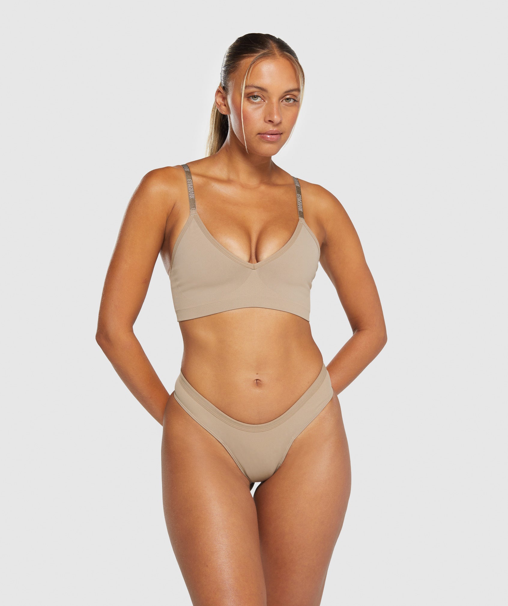 Seamless Dipped Front Thong in Cement Brown - view 4