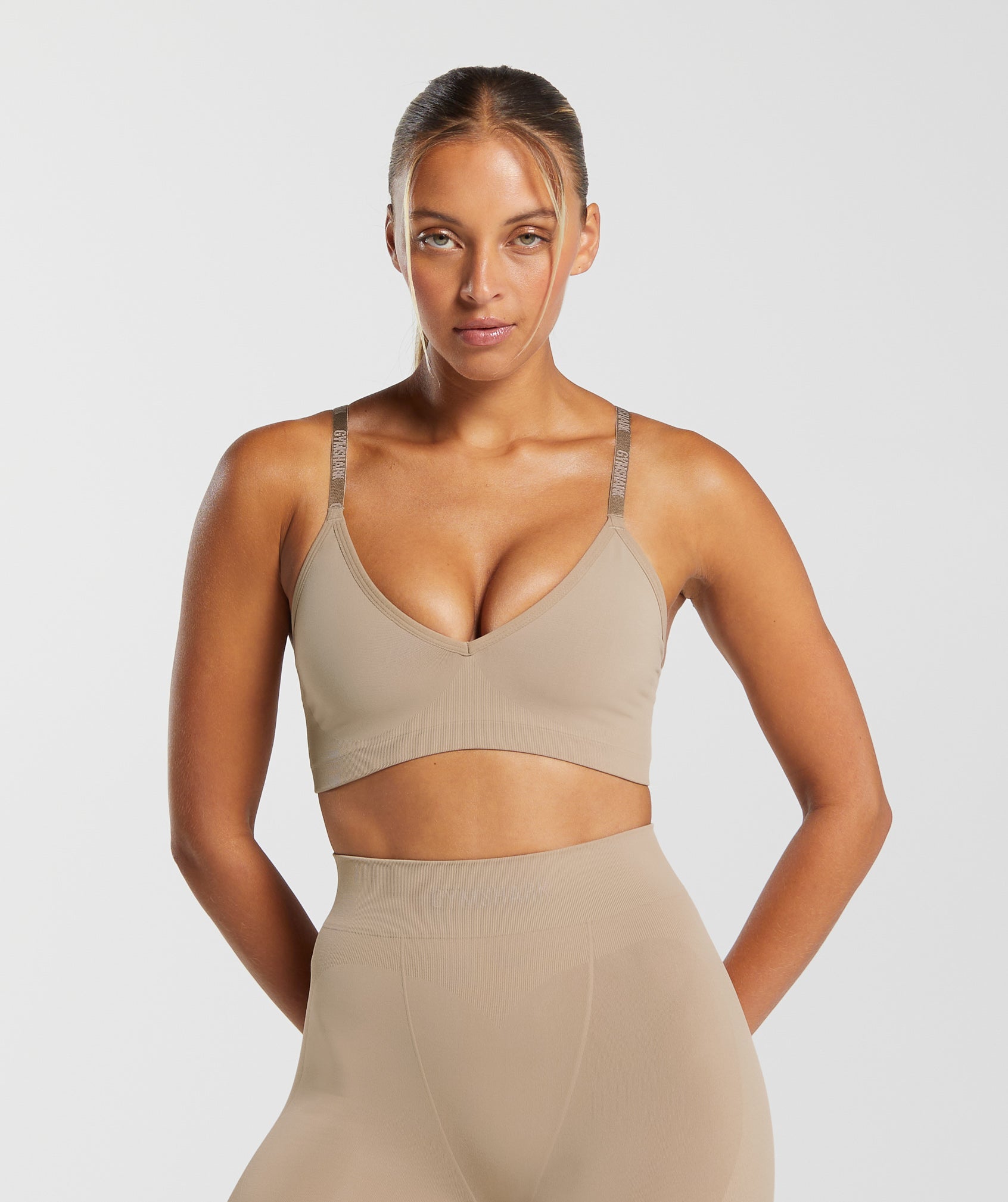 Seamless V Neck Bralette in Cement Brown - view 1
