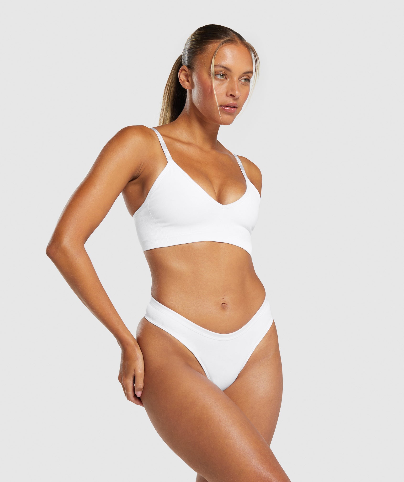 Seamless V Neck Bralette in White - view 4