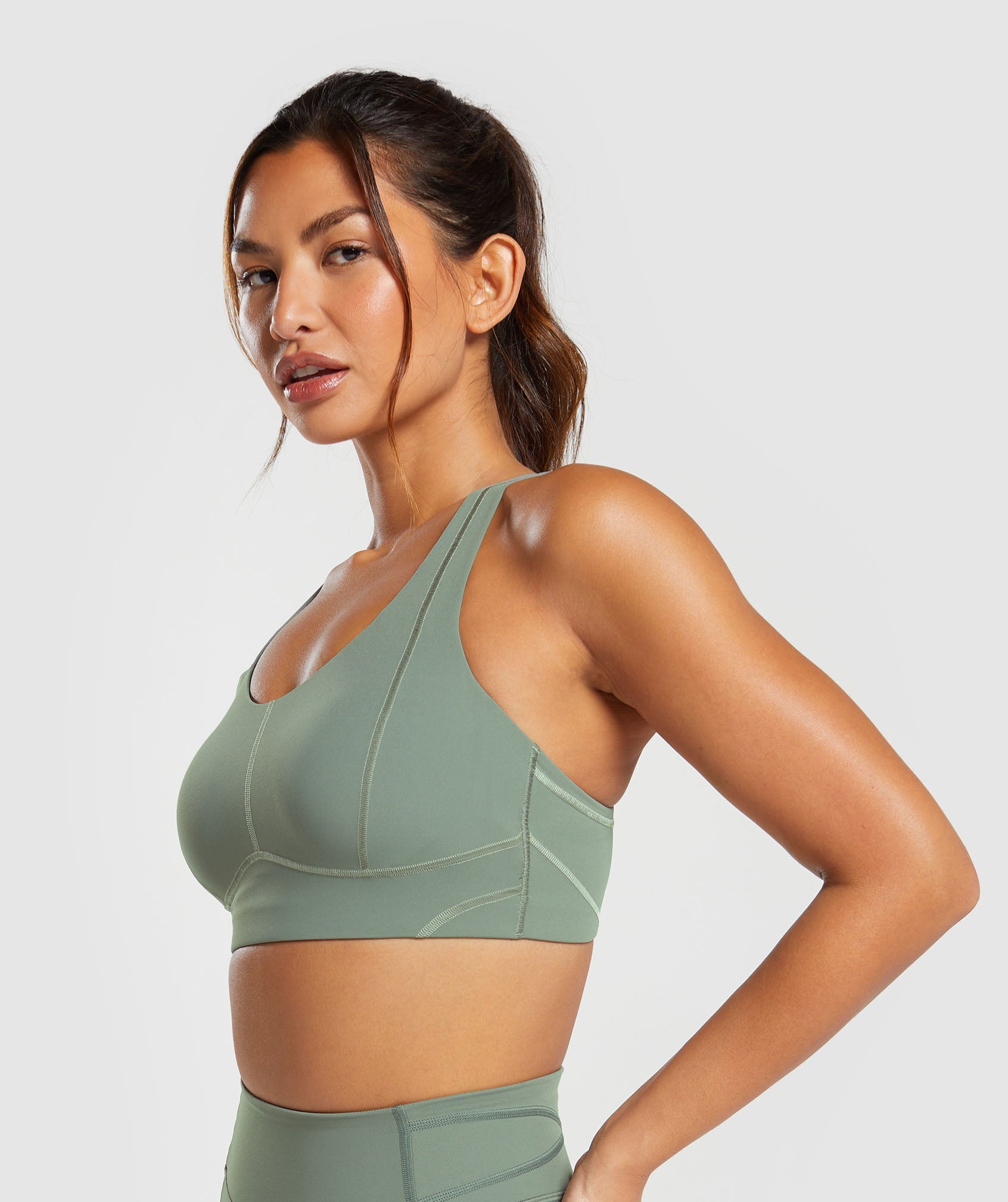 Stitch Feature Sports Bra in Unit Green - view 3