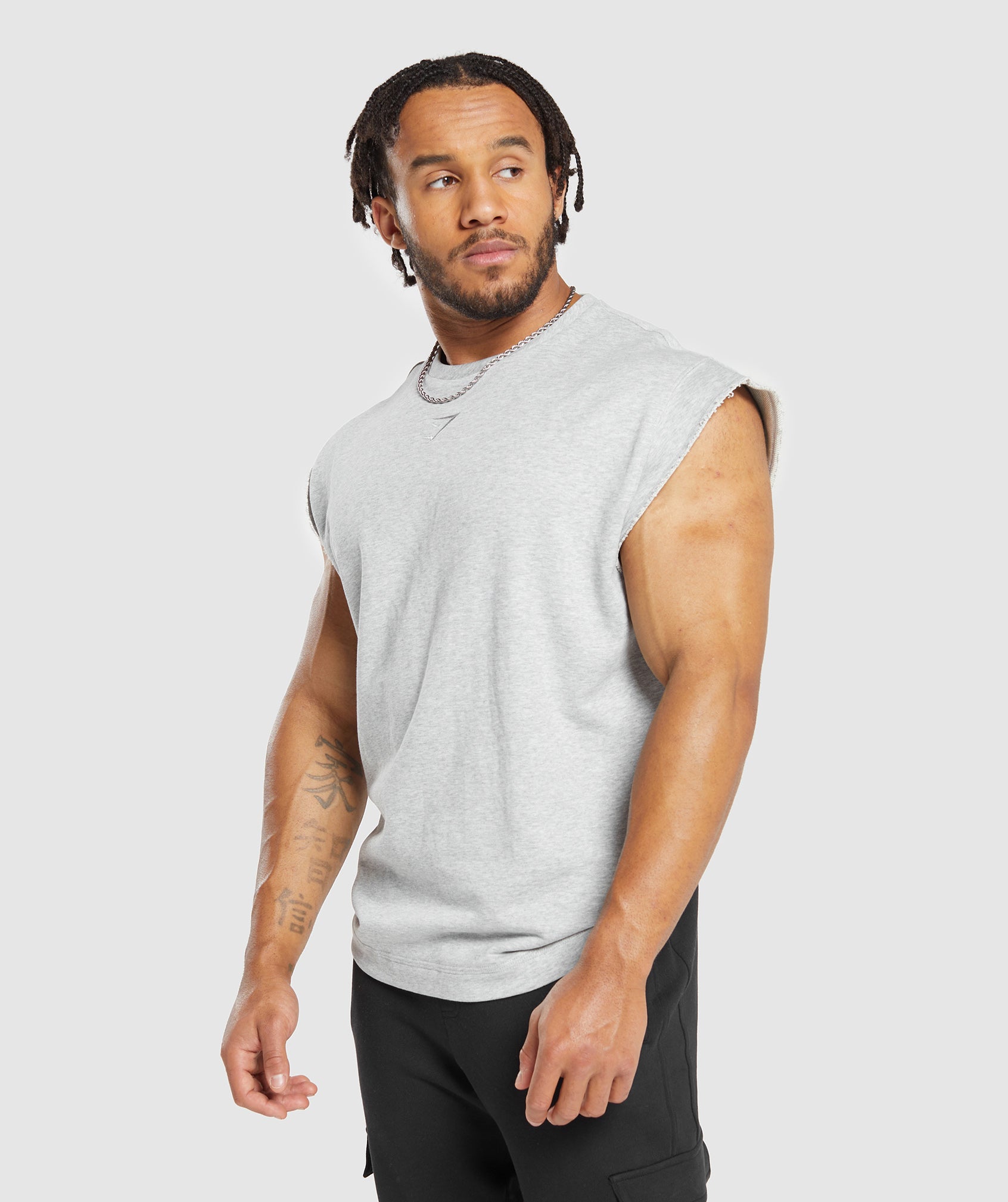 Super Natural Cut Off T-Shirt in Light Grey Core Marl - view 3