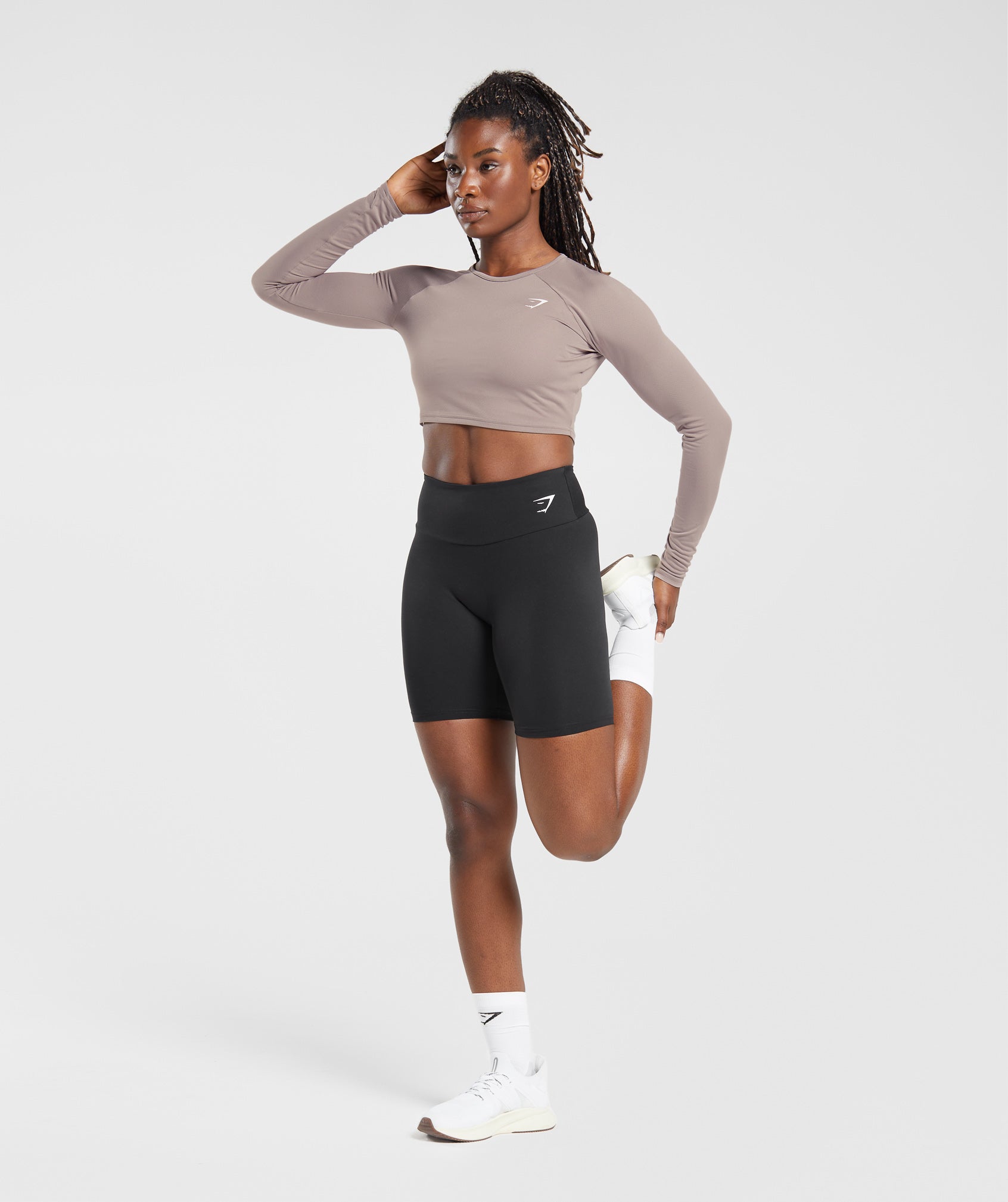 Training Long Sleeve Crop Top in Washed Mauve - view 4