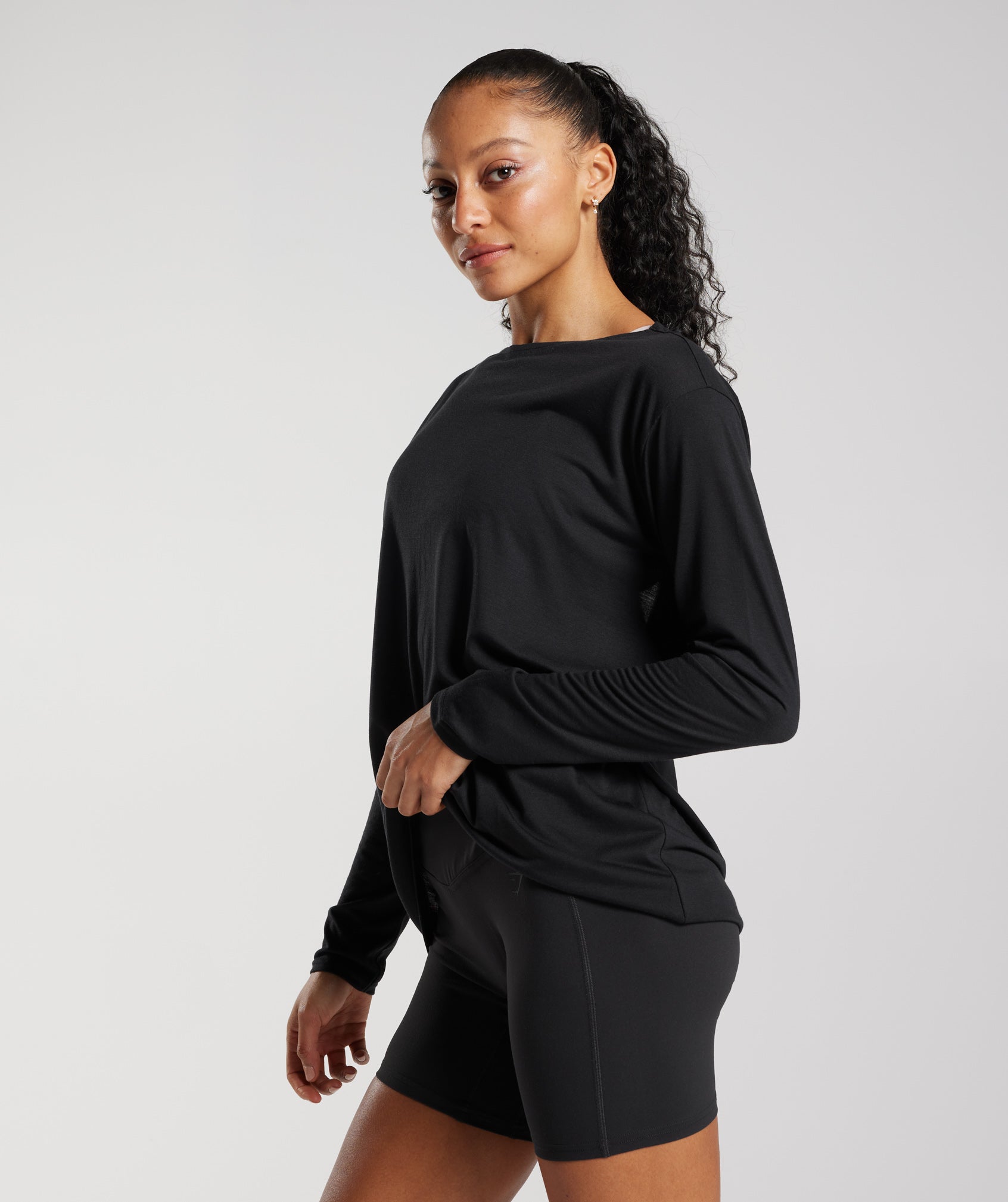 Super Soft Cut-Out Long Sleeve Top in Black - view 3