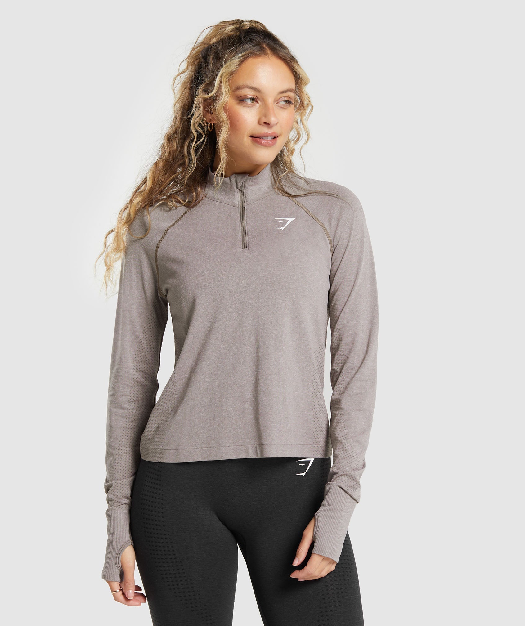 Vital Seamless 2.0 1/4 Zip Pullover in Warm Taupe Marl