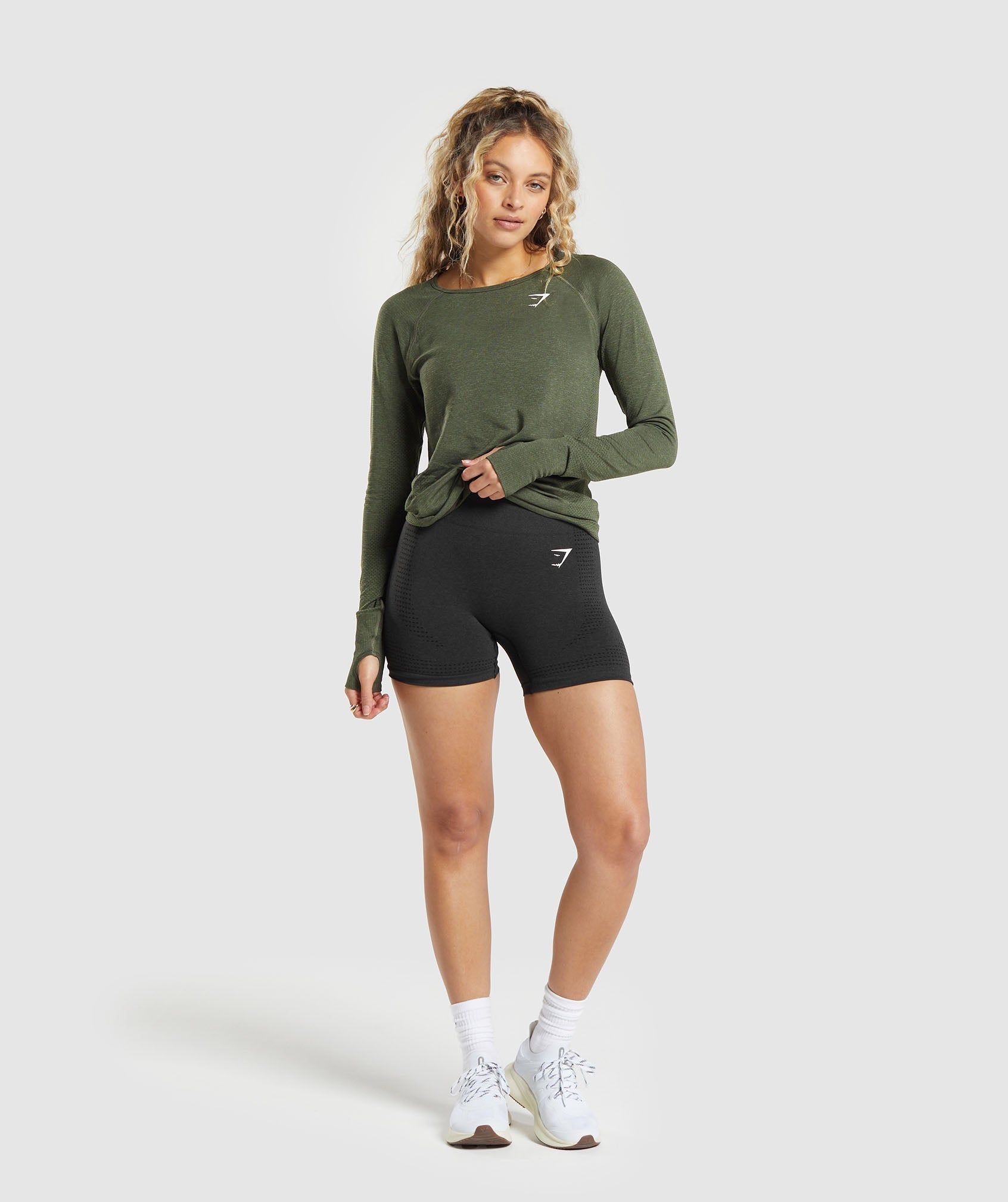 Vital Seamless 2.0 Light Long Sleeve Top in Base Green Marl - view 4