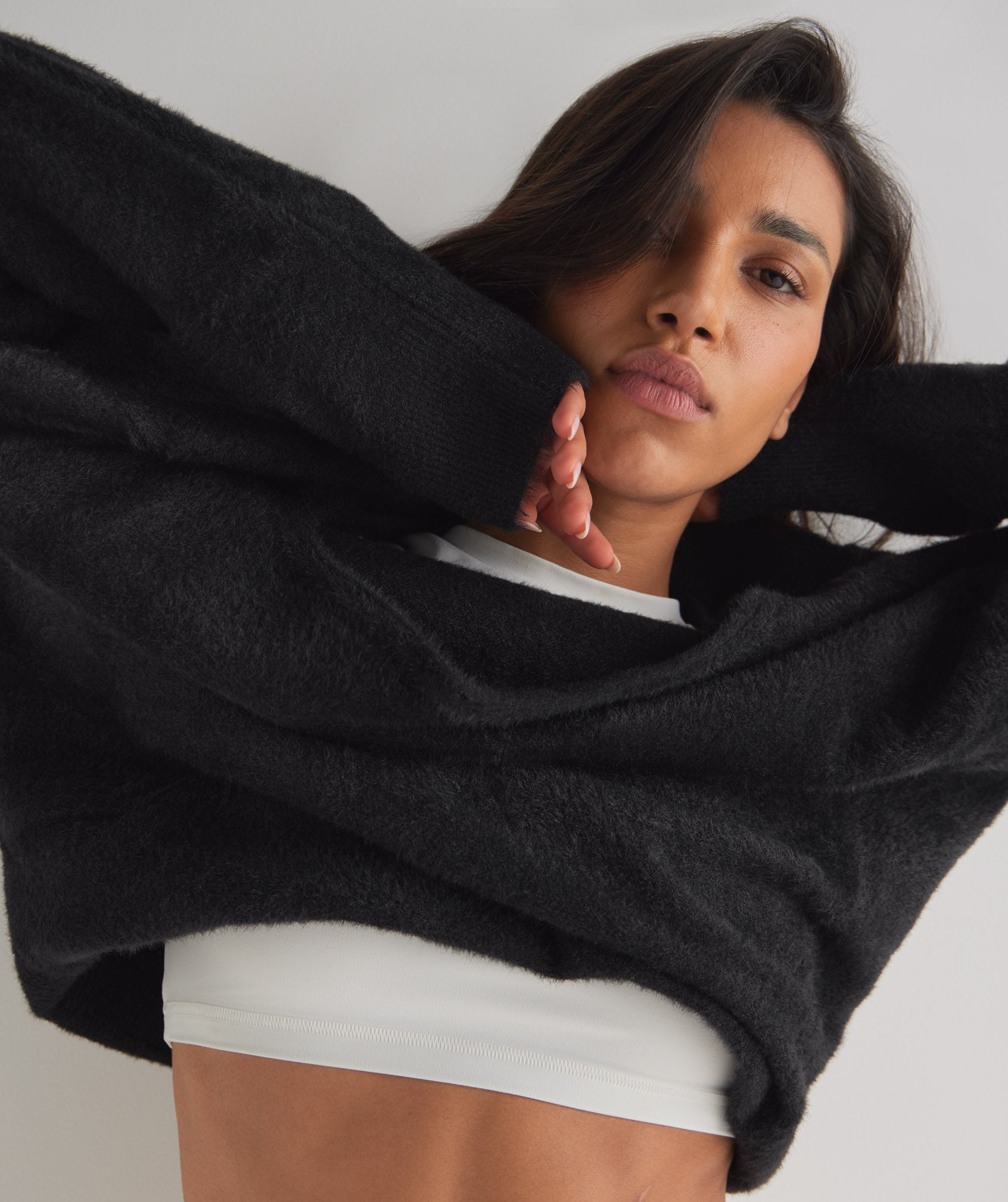 Whitney Oversized Eyelash Knit Sweater in Black - view 2