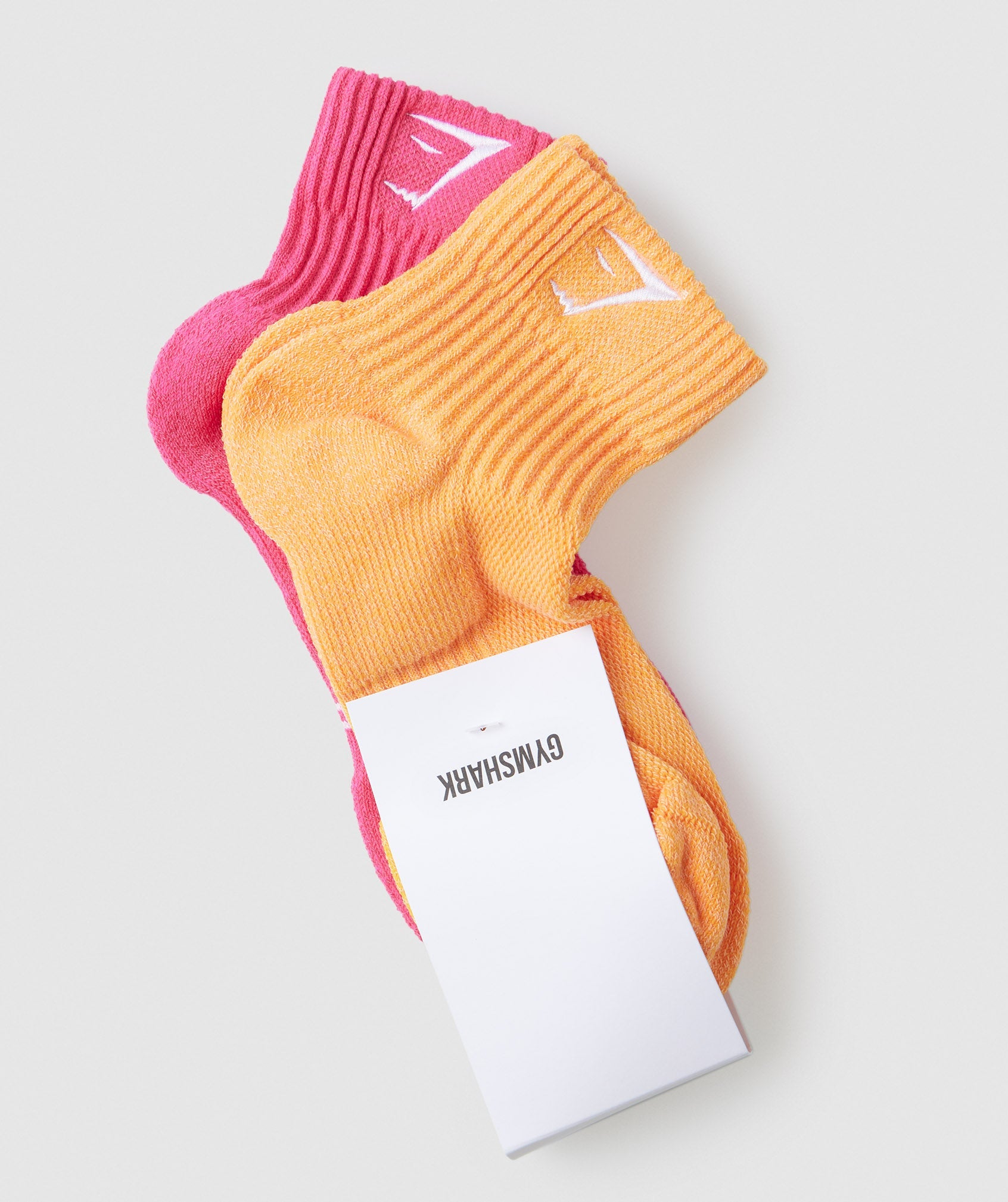 Sharkhead Embroidered Quarter Socks 2pk in Hibiscus Pink/Apricot Orange - view 2
