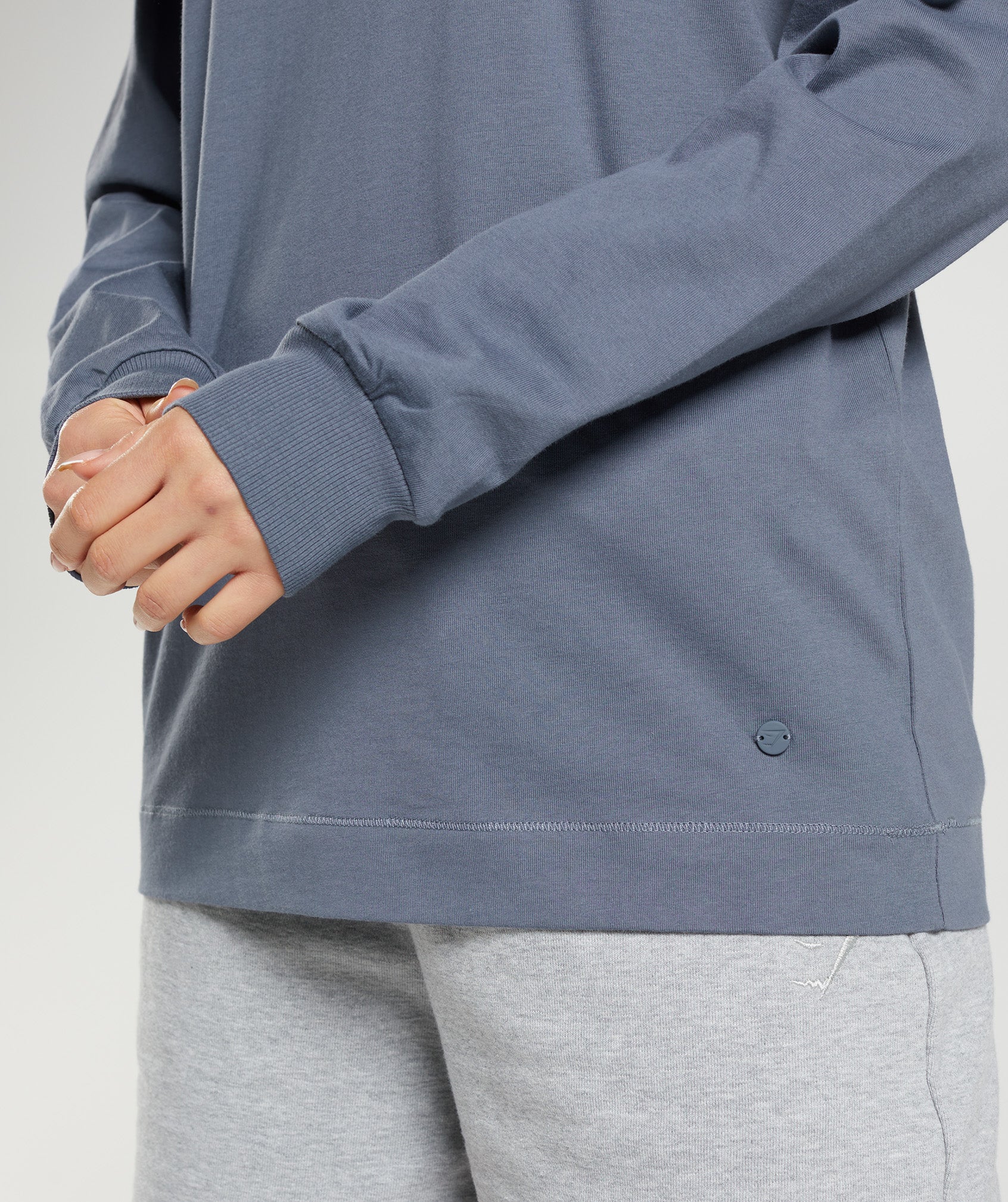 Cotton Oversized Long Sleeve Top in Evening Blue - view 6