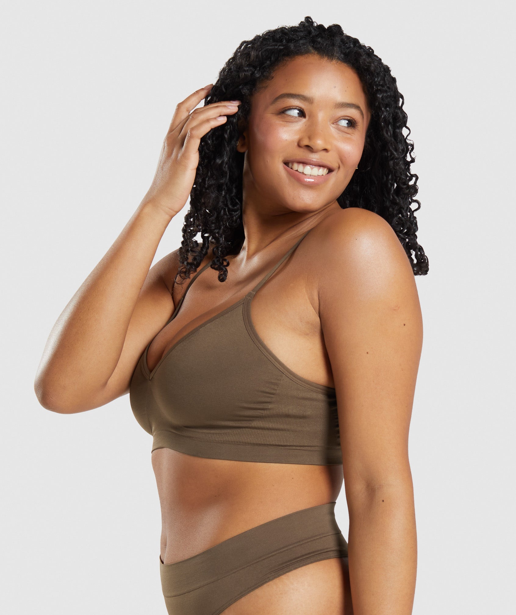 Seamless Low Neck Bralette in Walnut Brown - view 3