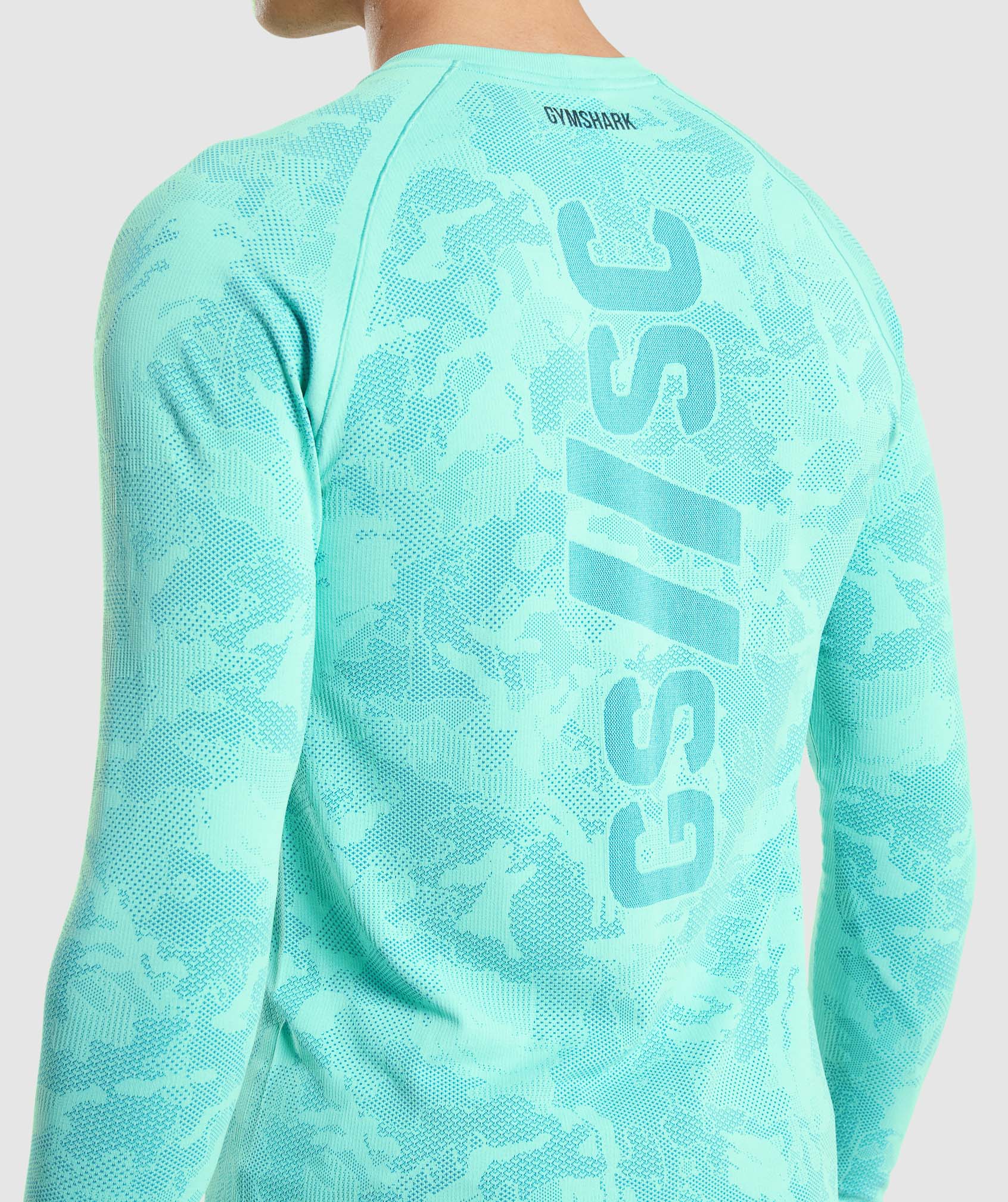 Gymshark//Steve Cook Long Sleeve Seamless T-Shirt in Bright Turquoise/Atlas Blue - view 4