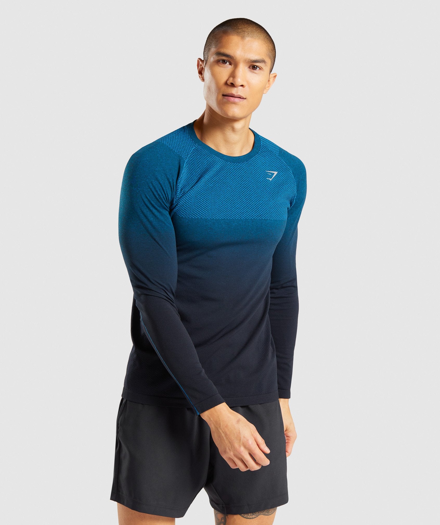 Vital Ombre Seamless Long Sleeve T-Shirt in Teal Marl/Black - view 1