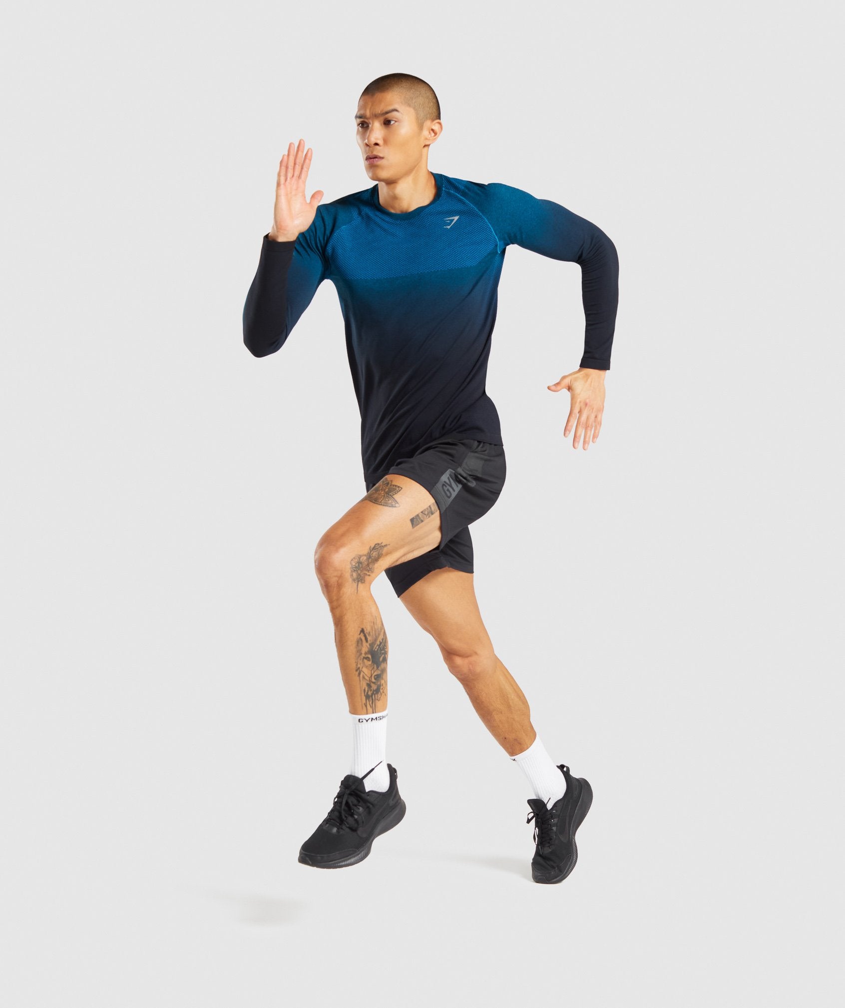 Vital Ombre Seamless Long Sleeve T-Shirt in Teal Marl/Black - view 4