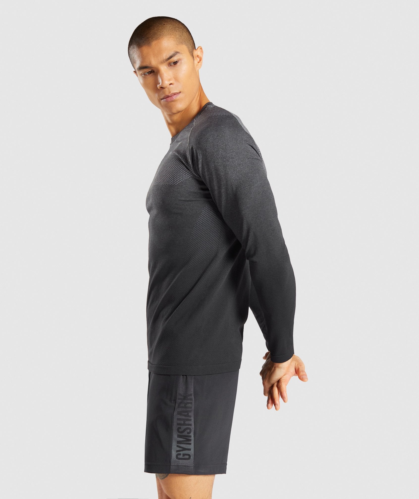 Vital Ombre Seamless Long Sleeve T-Shirt in Smokey Grey Marl/Black