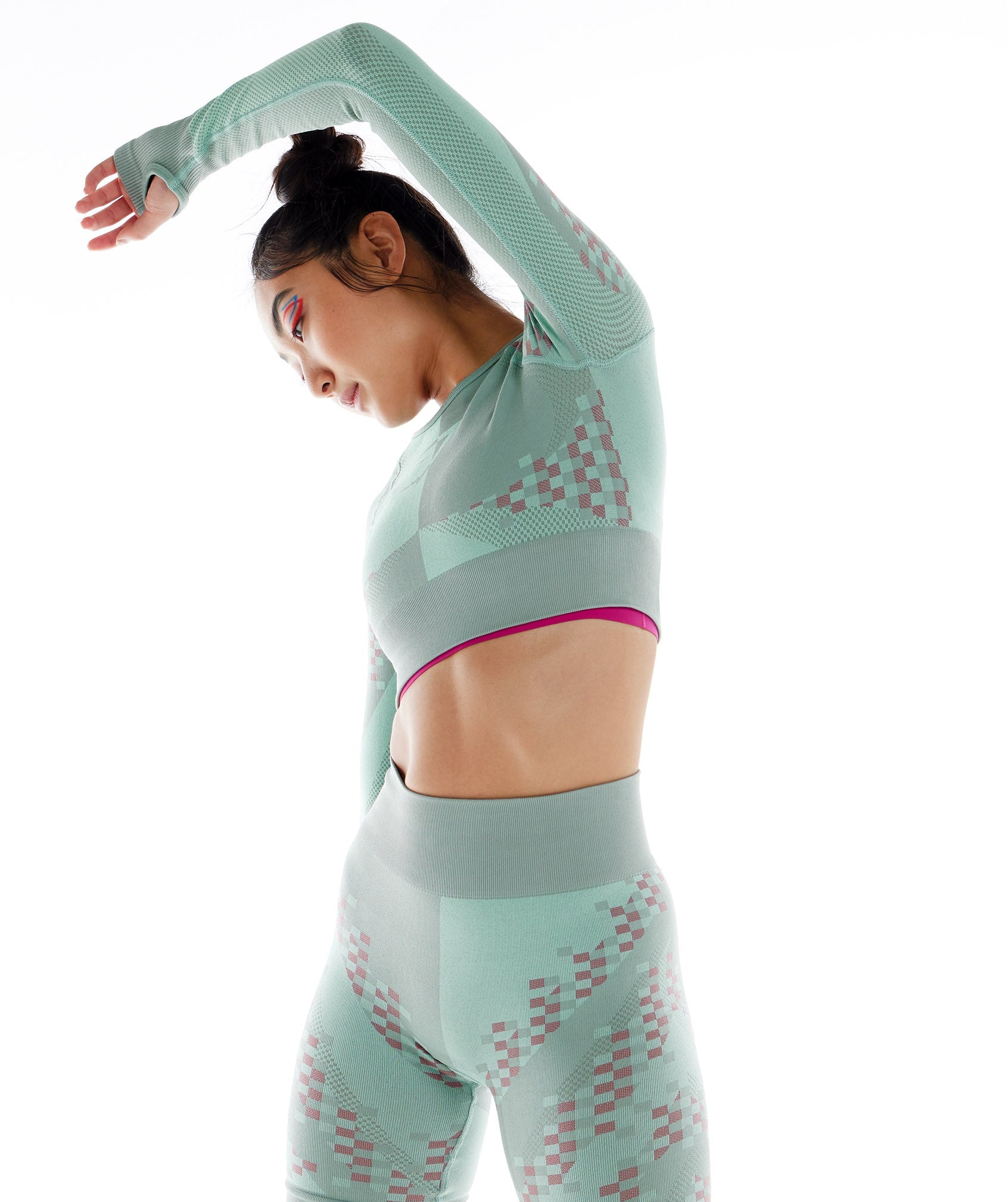 Wtflex Cyborg Seamless Long Sleeve Crop Top in Maya Blue/Hibiscus Pink/Turbo Blue - view 3