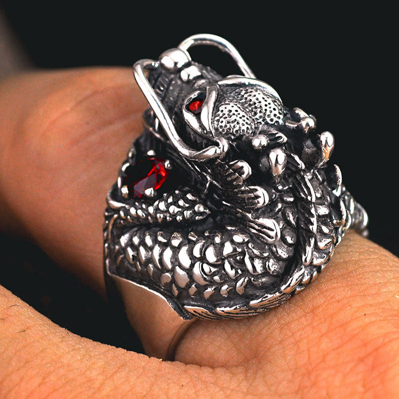 S925 Sterling Silver & Garnet Guardian Dragon Ring - Fanduco
