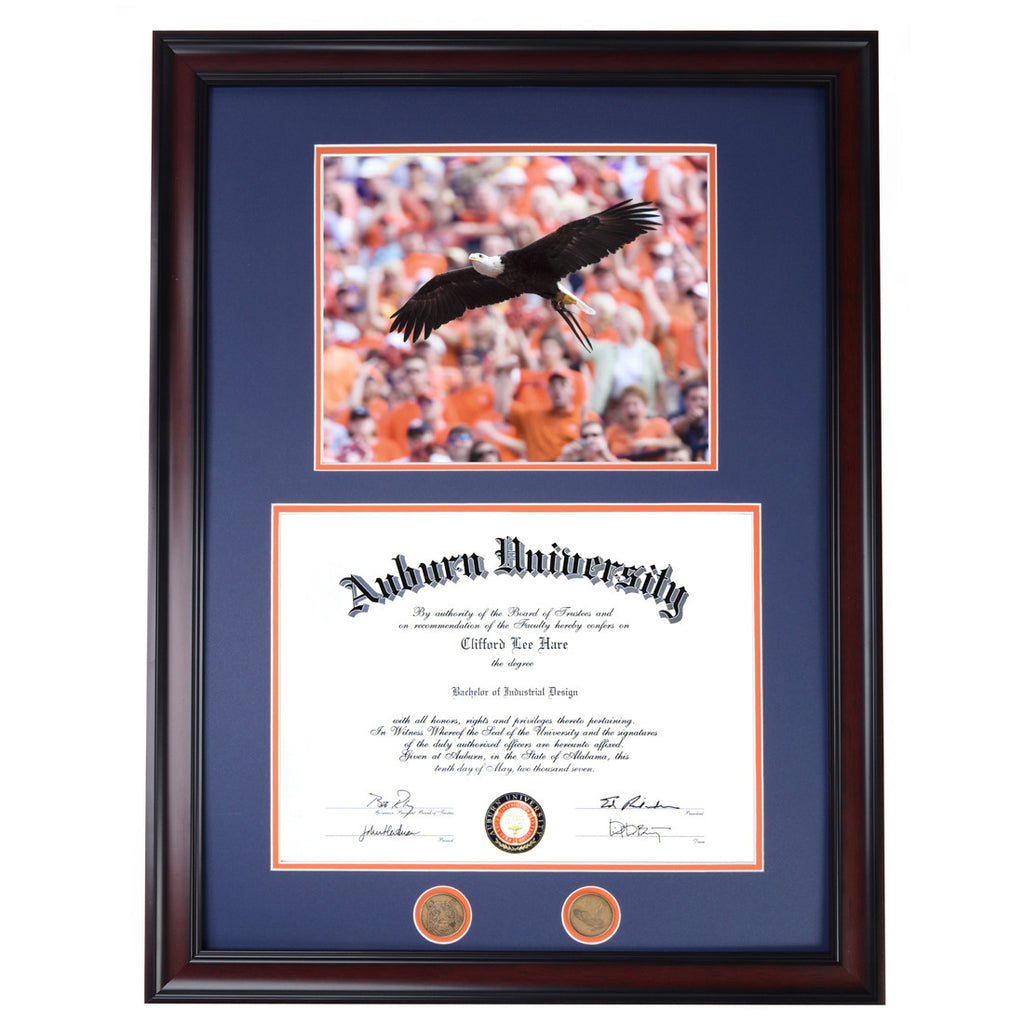 Auburn Diploma Frame with War Eagle Flight IV Photo in Walnut or Mahog