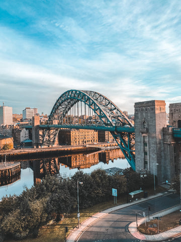 Panoramic view of the Tyne Bridge spanning across the River Tyne in Newcastle upon Tyne