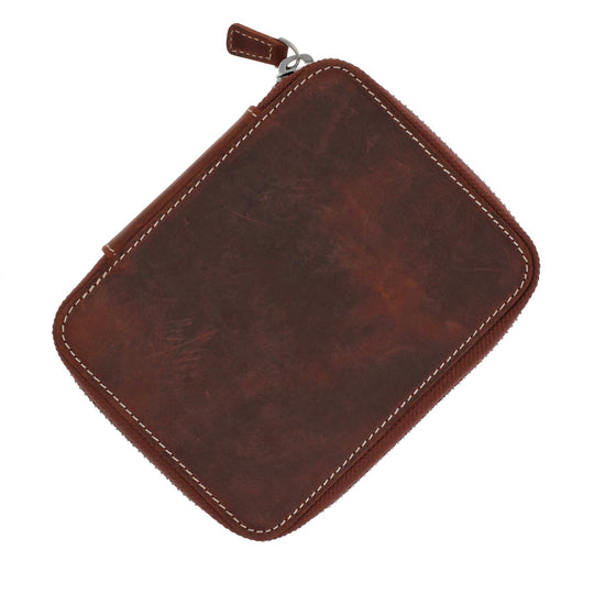 Galen Leather Zippered 10 Slot Pen Case - Brown