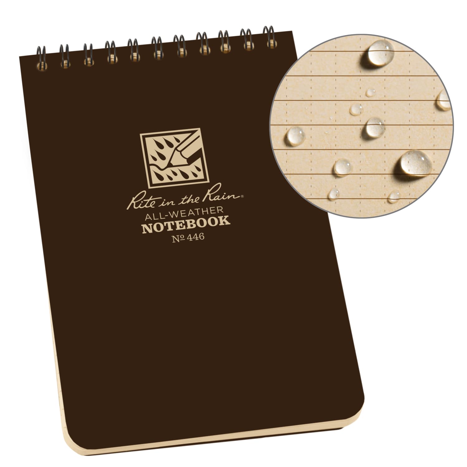 Rite In The Rain Weatherproof Top Spiral Universal Notebook 4" x 6" - Brown