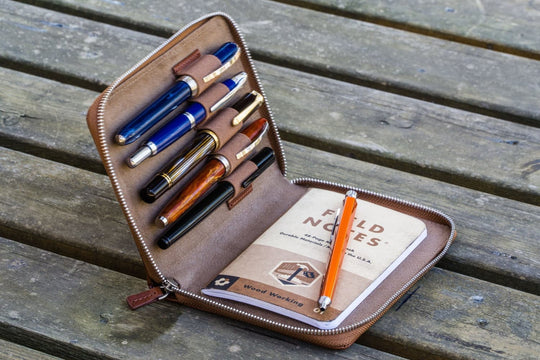 Galen Leather 5 Pen Flap Case - Crazy Horse Brown