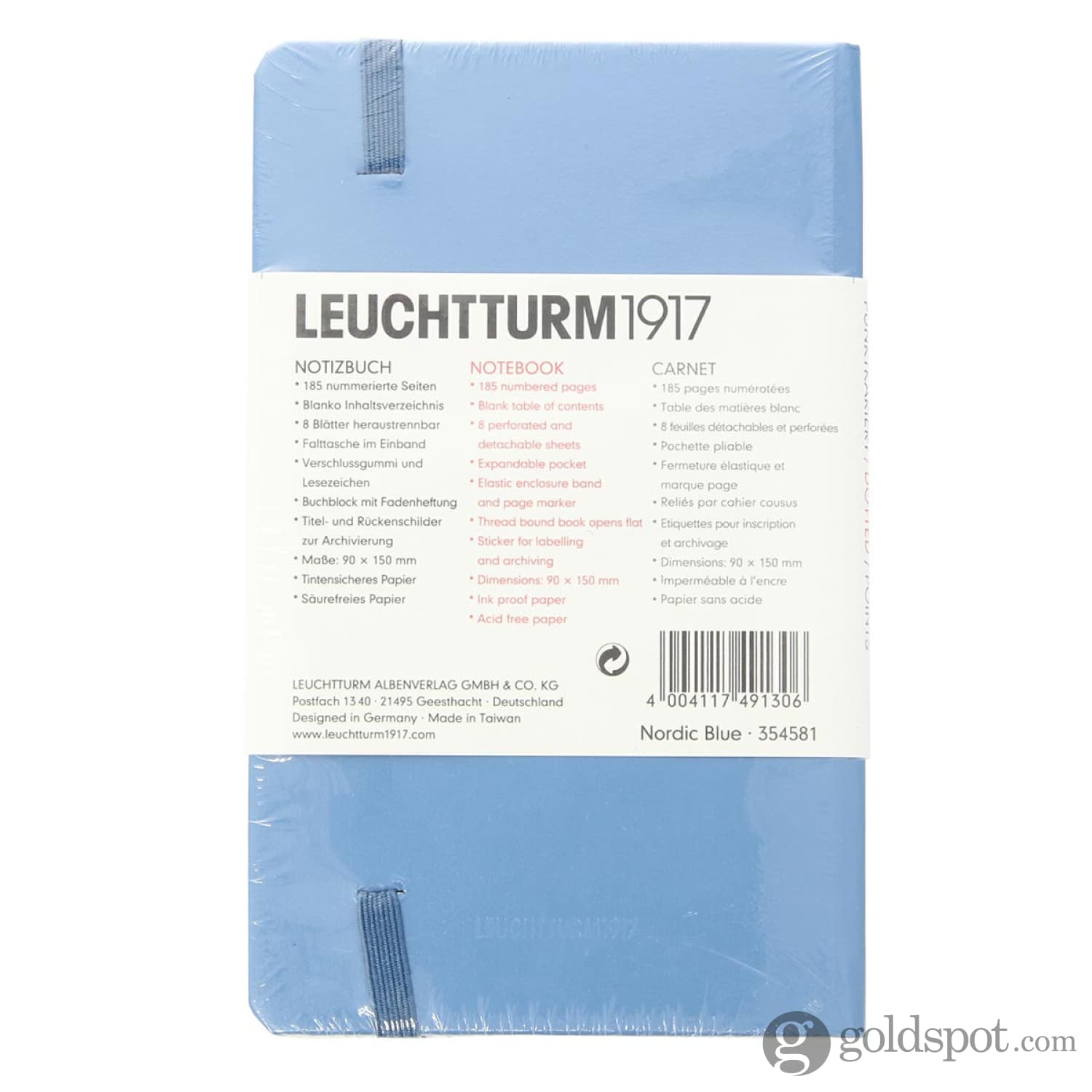 Leuchtturm1917 Hardcover Dot Grid Notebook in Nordic Blue - A6 - Goldspot  Pens