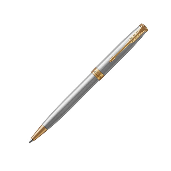 Parker Sonnet Retractable Ballpoint Pen in Stainless Steel with Gold T ...