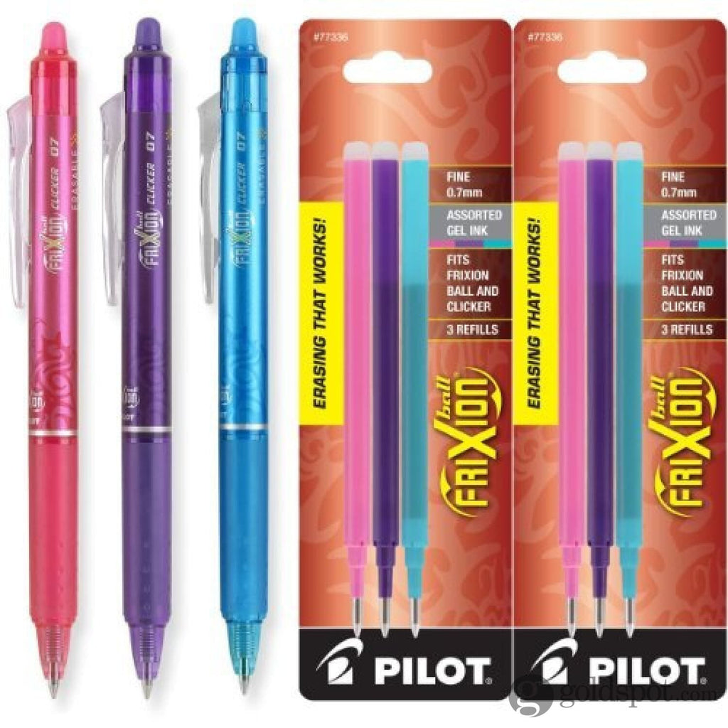 Alojamiento constantemente Desmantelar Pilot FriXion Clicker Erasable Gel Pens in Pink, Purple, & Turquoise - -  Goldspot Pens