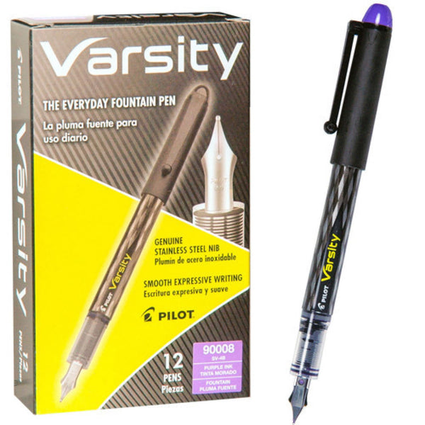 Varsity Disposable Fountain Pen, Medium Point, Black Barrel/Purple Ink  (Pack of 6)