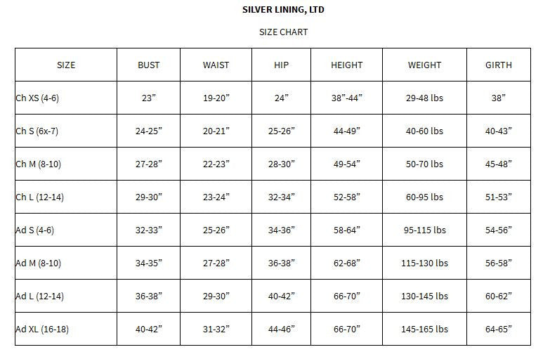 Silver Lining Size Chart