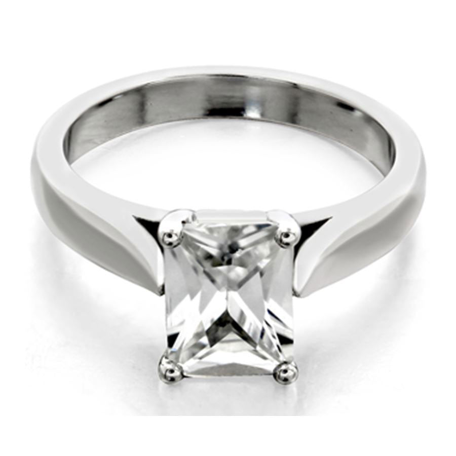 Emerald cut solitaire with 4 prong head