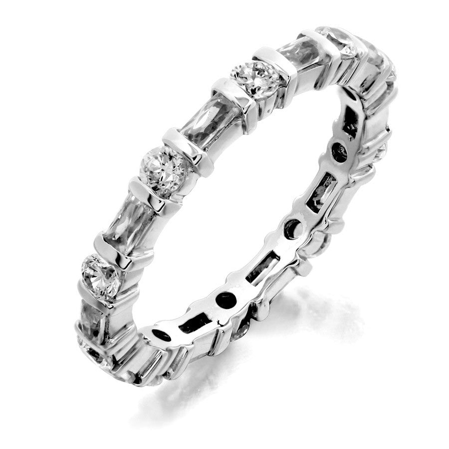 Delicate Baguette Bar Set Diamond Band In 14k White Gold Donna Jewelry Co