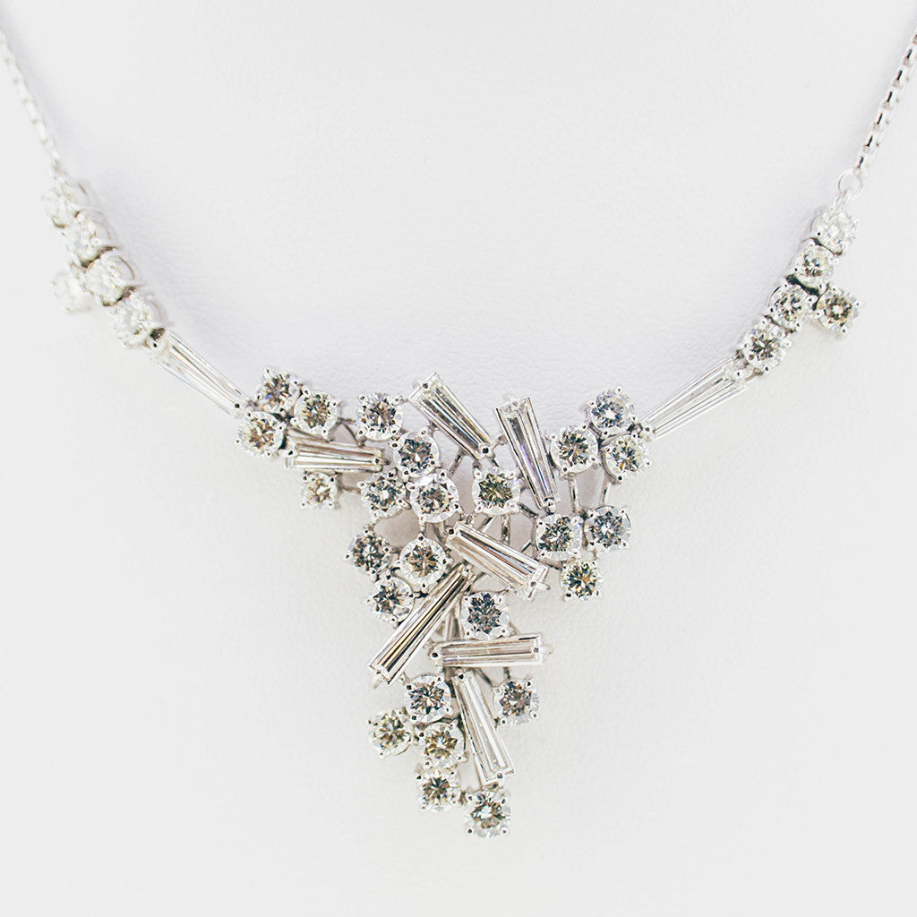 White Gold Baguette And Round cut Diamond Necklace