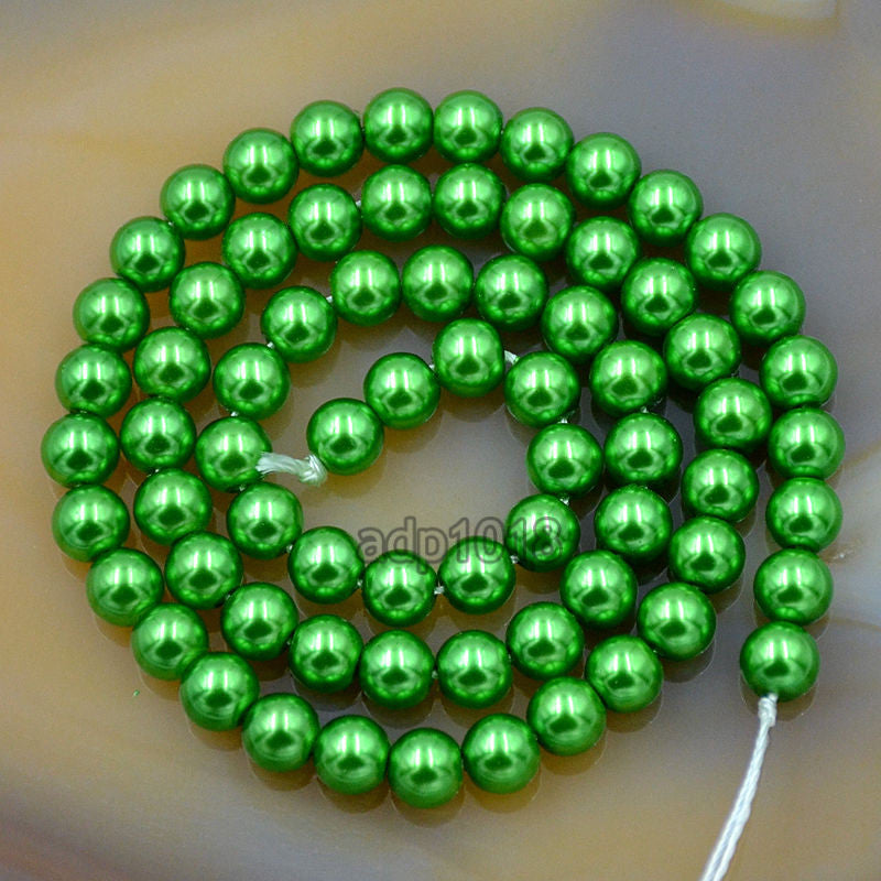 Czech Green Satin Luster Glass Pearl Round Beads On A 155 Strand Ad Beads 2687