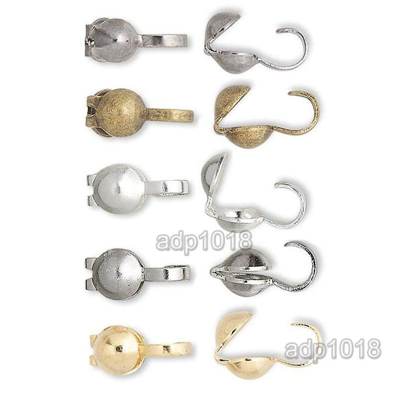 Bottom Clamp Bead End Tips With Open Loop for Hiding Knots & Crimp Metal Finding Jewelry Making 200 Pcs