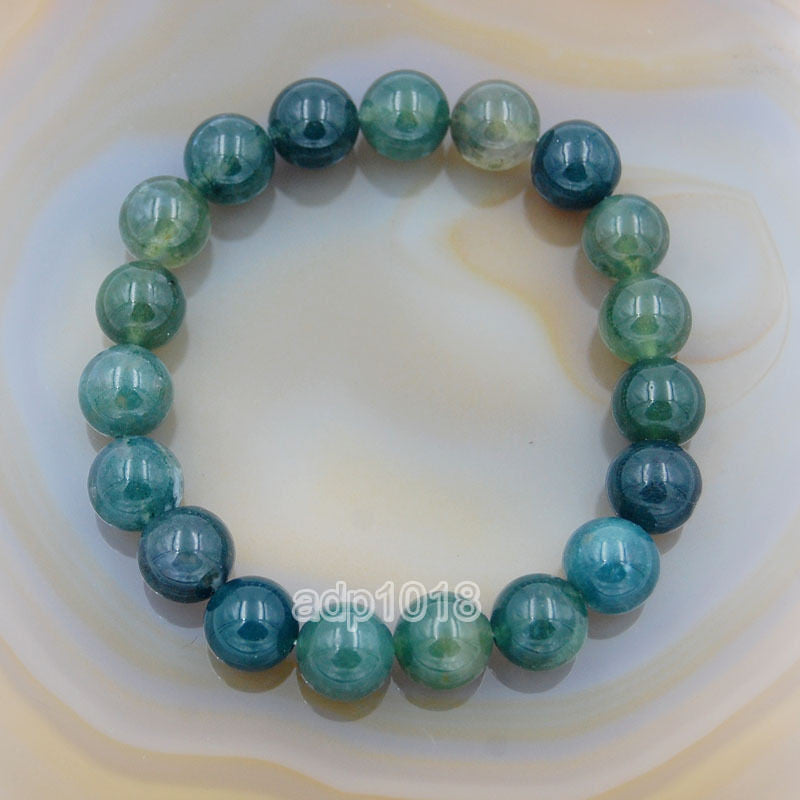 Natural Moss Agate Gemstone Beads Stretch Bracelet Healing Reiki – AD Beads