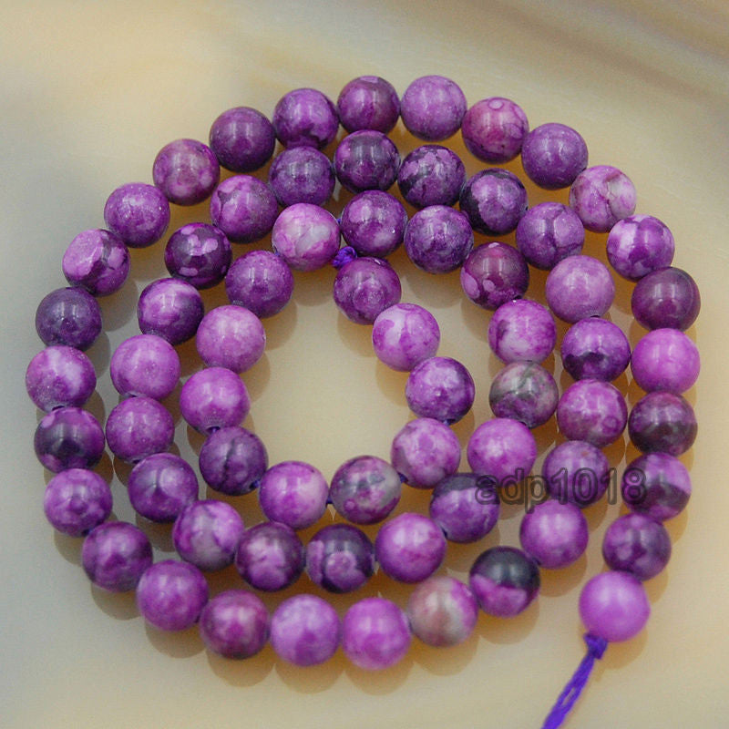 Natural Purple Jasper Gemstone Round Loose Beads on a 15.5