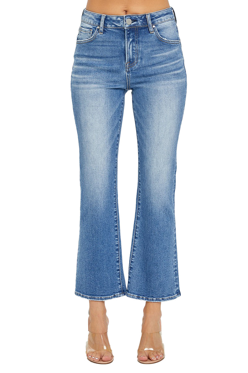 Risen Jeans - High Rise Front Slit with Fray Hem Flare Jeans - RDP5544 -  SaltTree