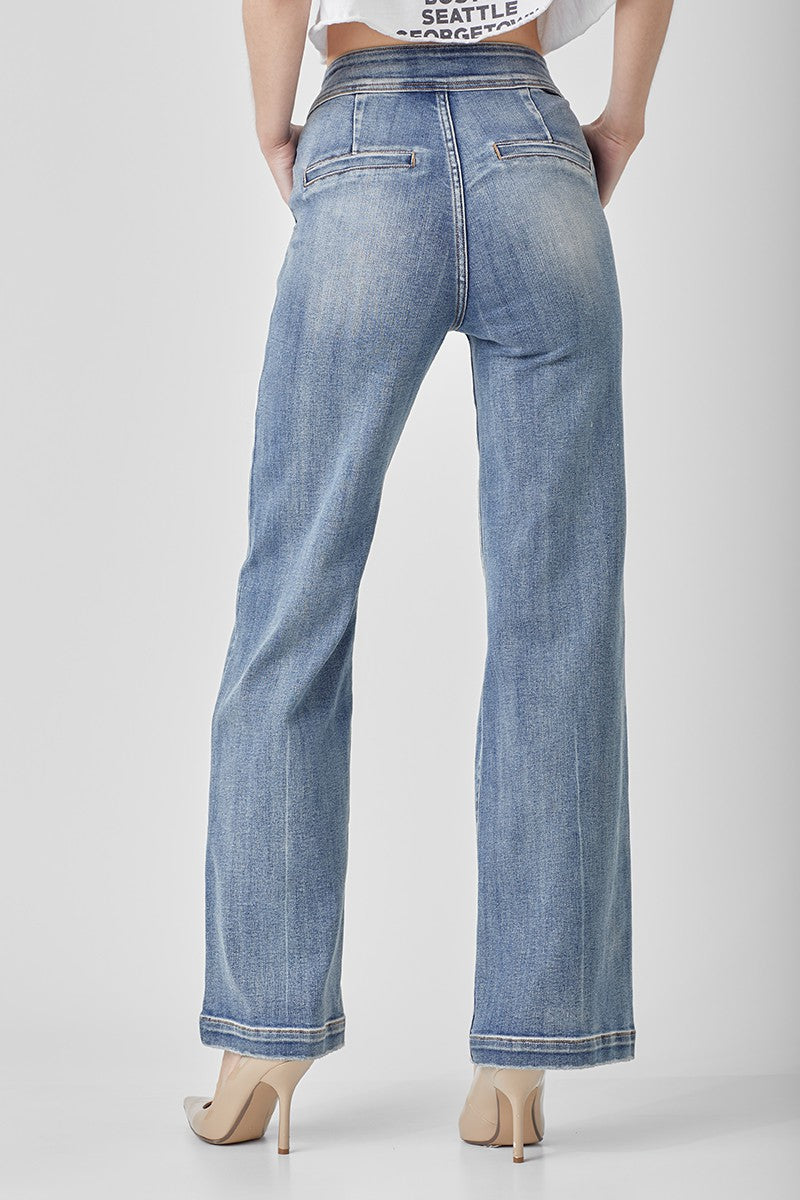 Risen Jeans - High Rise Vintage Frayed Hem Flare - RDP1277 at   Women's Jeans store