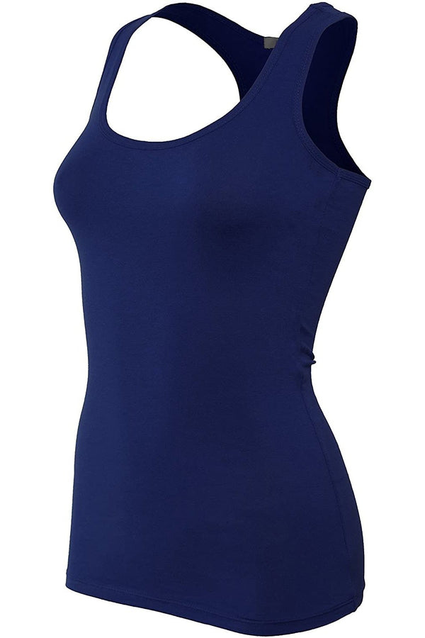 Bozzolo Women's Basic Cotton Spandex Racerback Solid Plain Fitted Tank ...