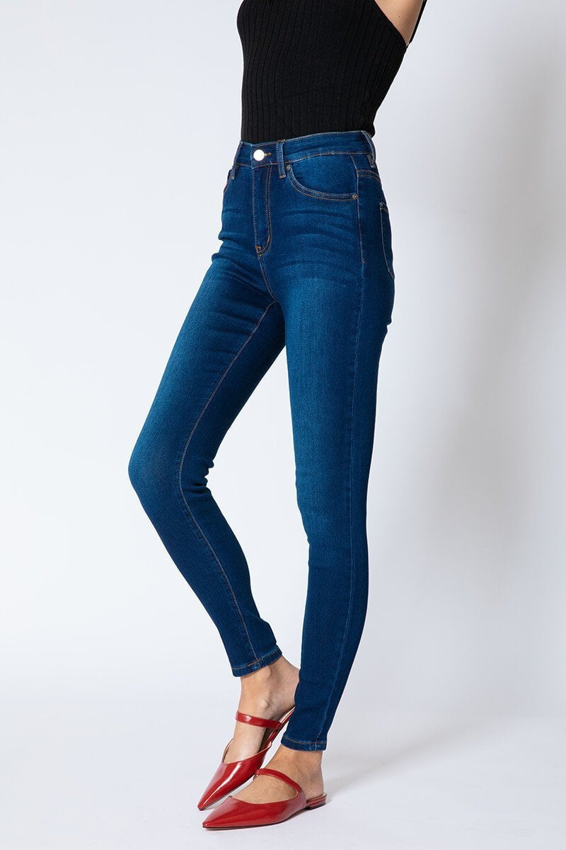 Kimana Just Panmaco Mid-Rise Distressed Skinny Jeans (Medium Denim)