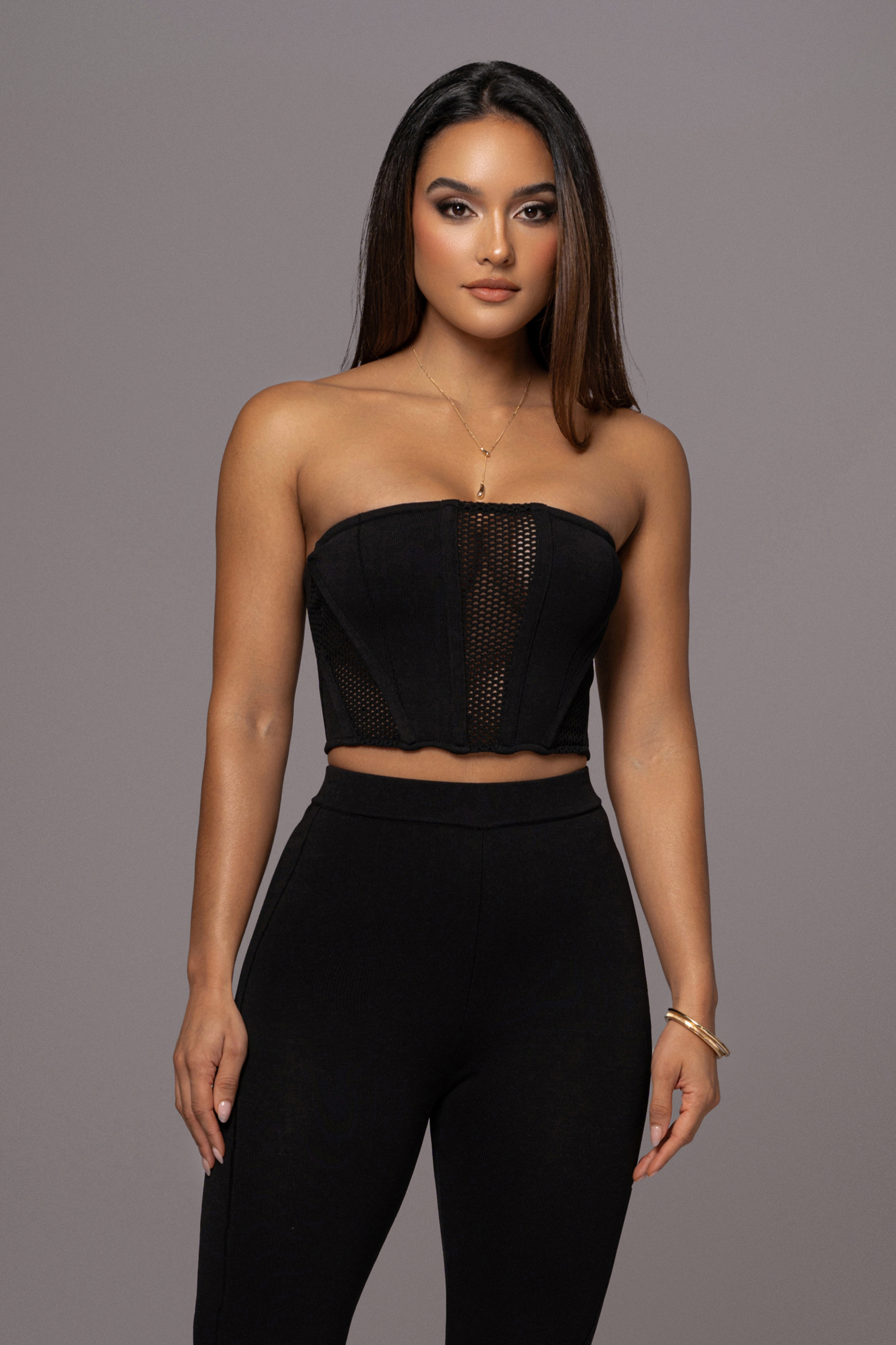 Black Unstoppable Piped Knit Bodysuit